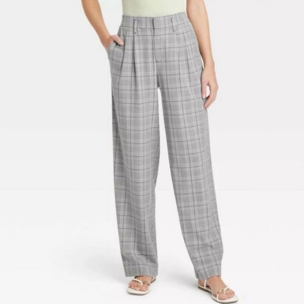 A New Day Women's High Rise Plaid Straight Leg Casual Full Trouser Pants - 14